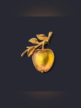 Sarah Coventry Golden Frosted Glass Apple Brooch —  mid-century elegance.